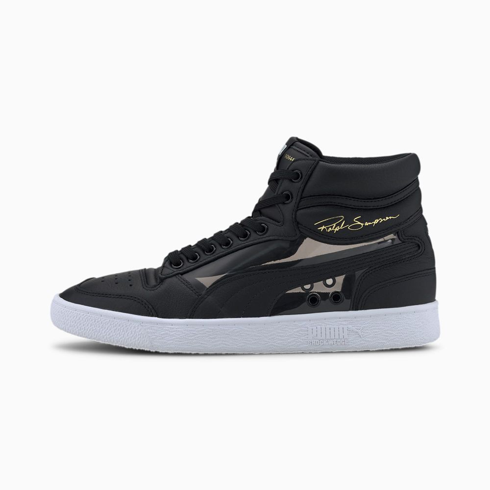 Puma Ralph Sampson Mid Cut Glass Férfi Kosárlabda Cipő - Fekete/Fehér ( Hungary - YEMXK9530 )